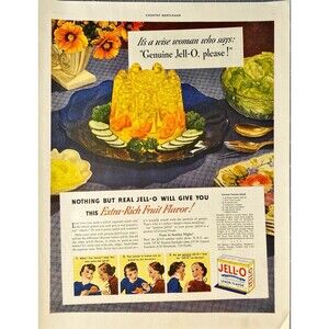 JELL-O Lemon Flavored Gelatin "It's a Wise Women who serves Jell-o" Print Ad '36